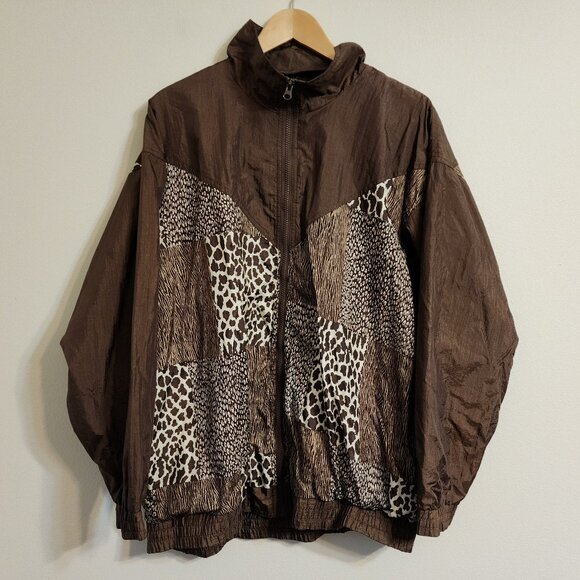 Vtg Windbreaker Maggie Barnes Animal Print Patches Women 1 X Athleisure Y2K - Picture 1 of 15
